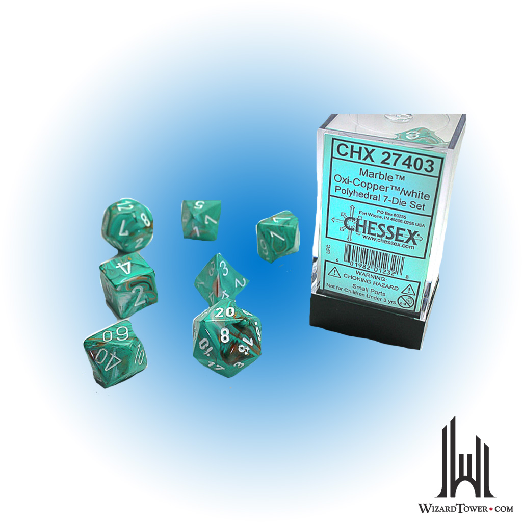 Marble - Polyhedral 7-Die Set - Oxi-Copper / White